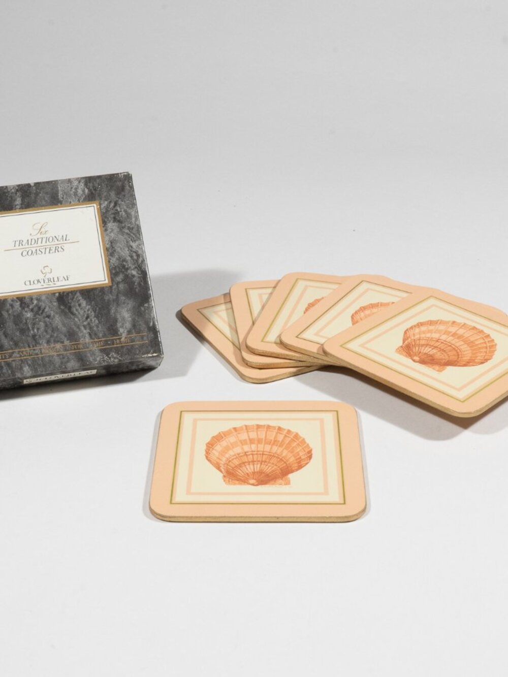 Cloverleaf Shell Table Mats Coasters Cork Bottom, Set of 6
